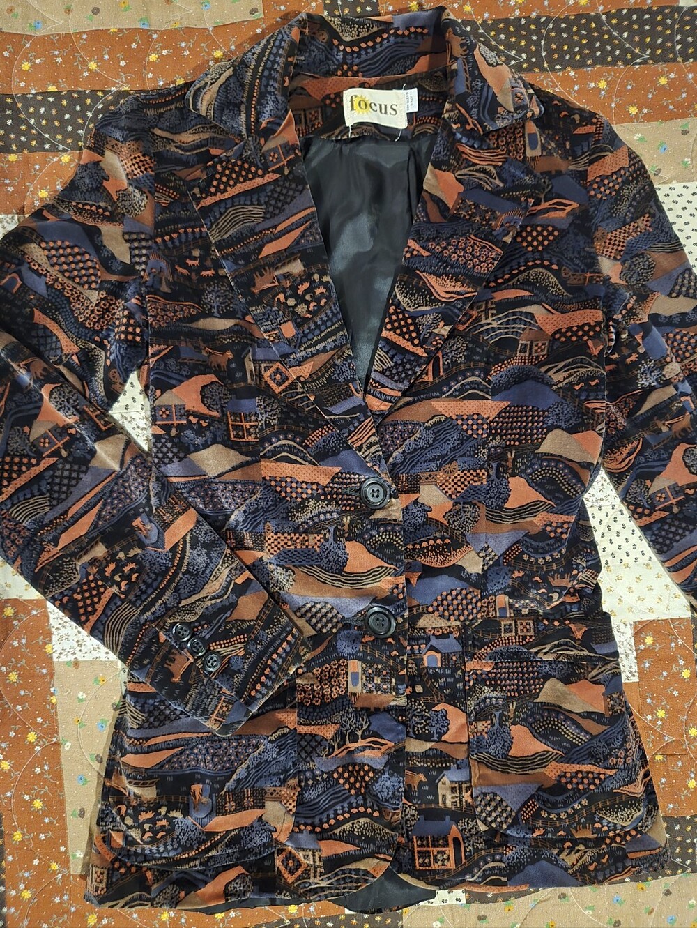 Cool Vintage Navy & Rust Patterned Blazer